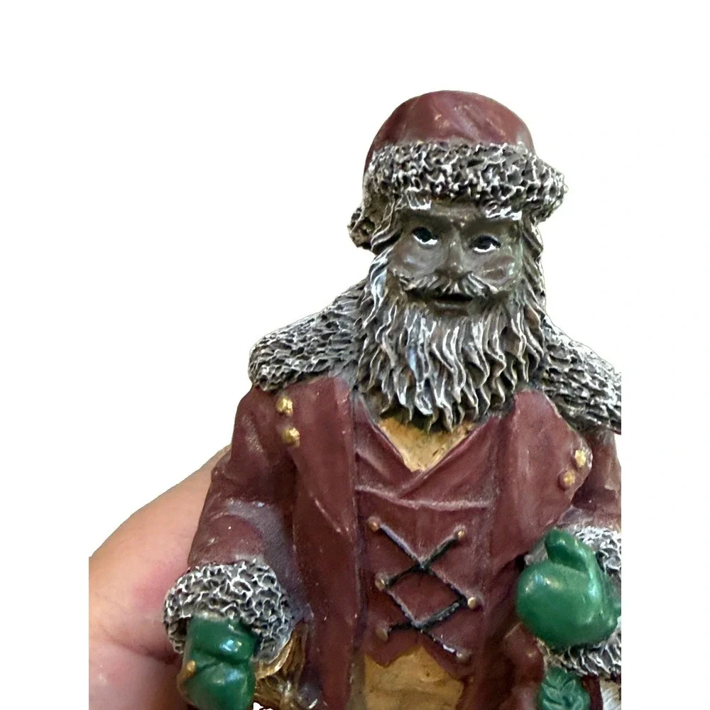 Vintage Young's Inc African American Santa Claus Figurine Red Coat Cap Christmas